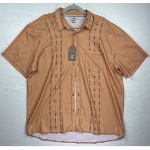 Hardaddy Shirt Mens XL Orange Color Block Short‎ Sleeve Button Up Shirt NWT